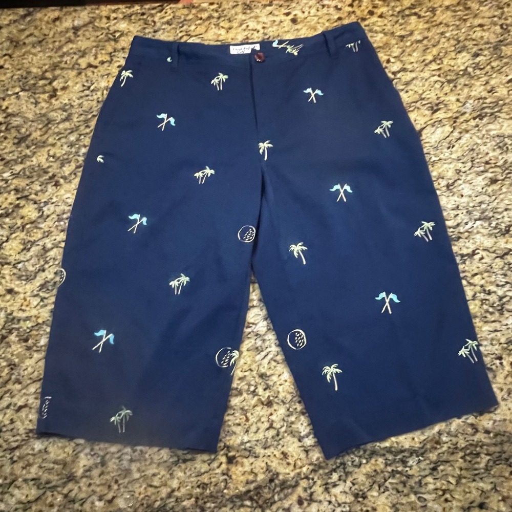 Coral Bay Golf Womens Navy Blue Embroidered Palm Tree Golf Shorts Size 14